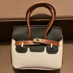 👜 Handmade Mini Black Beige Faux Leather Birkin AirPods Tote Bag Charm Miniature